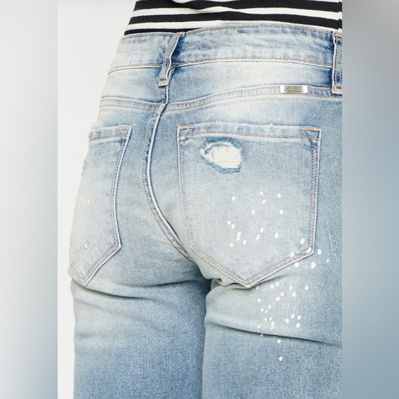 KanCan Shelly High Rise Boyfriend Jeans Paint splatter and Light wash SZ 9/28 - Picture 2 of 11